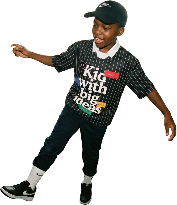 Kids Wall Street — a young designer mid-stride, full of big ideas